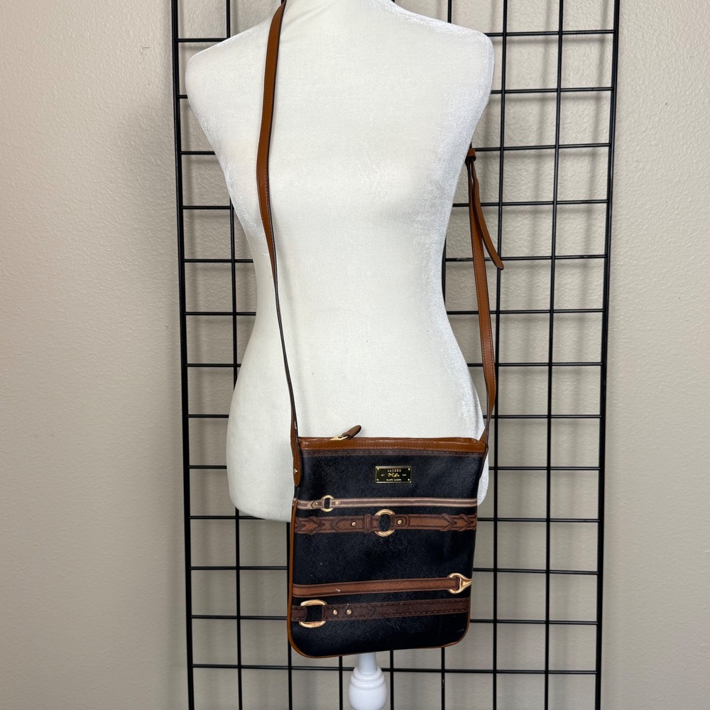 Lauren Ralph Lauren Dowell Multi Crossbody Bag Purse Equestrian Belt Print Logo